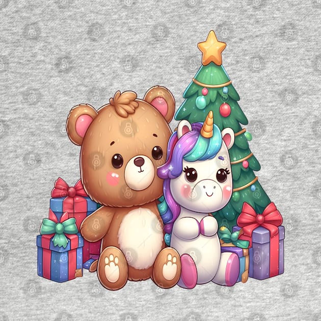 Cute Christmas Bear with his Unicorn Friend Kawaii by Teddy Club